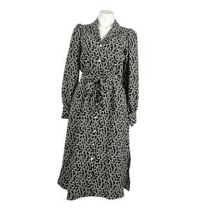 FRNCH Floral Print Black and White Midi Button Down Dress